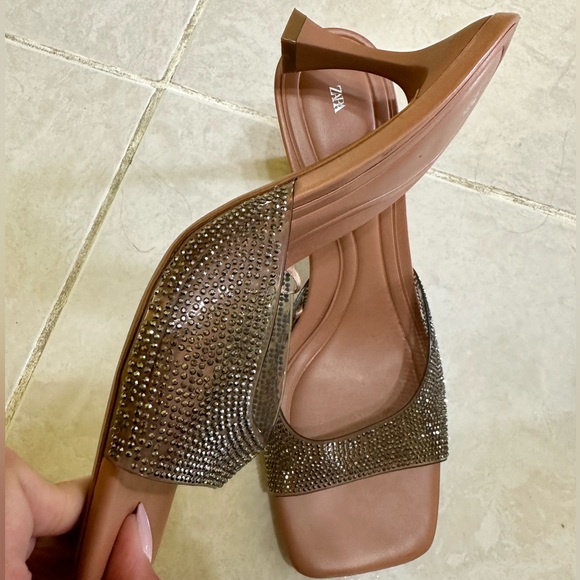 ZARA Silver Metallic Clear Disco Party High Slip On Heels Shoes Size 40 - Picture 5 of 7